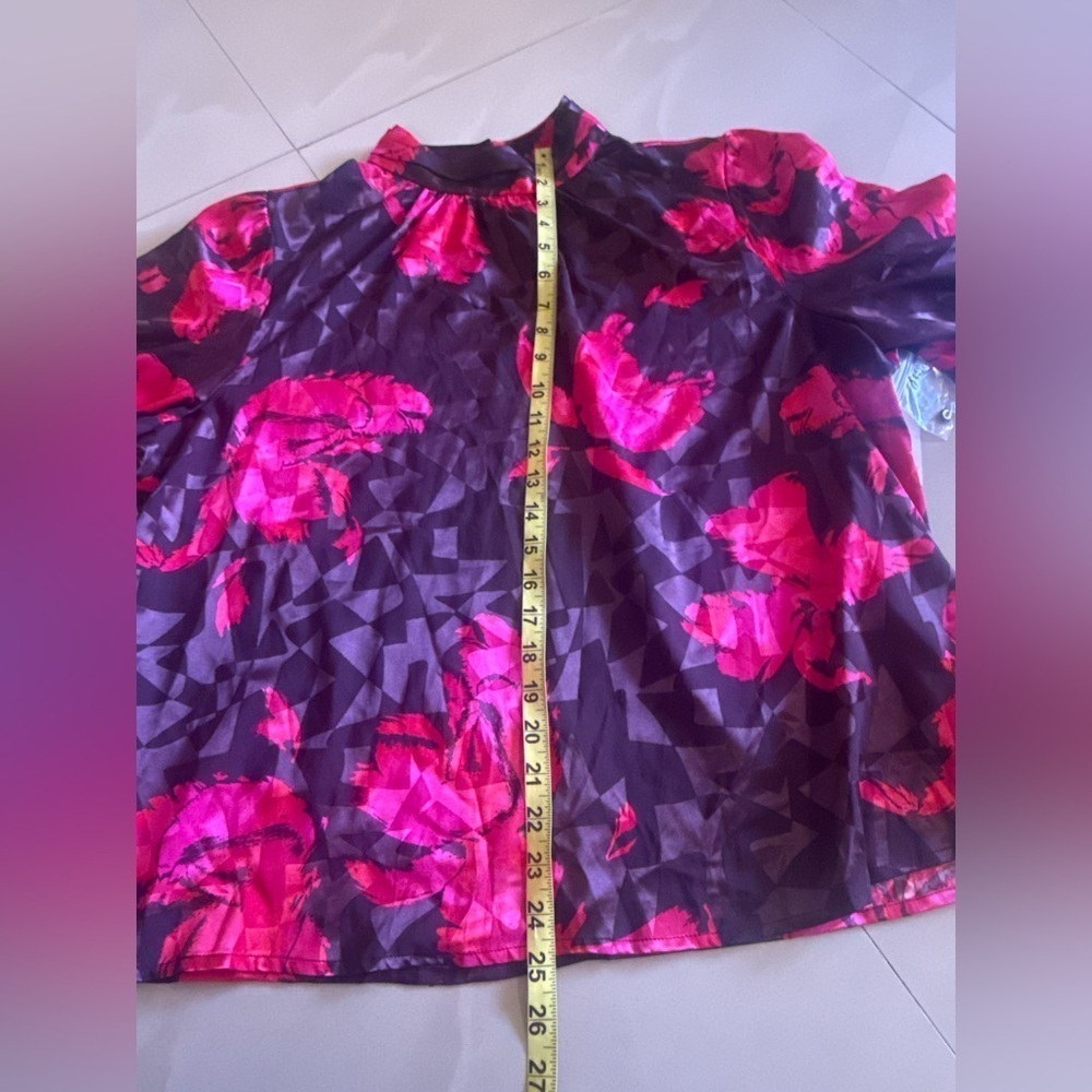 NINE WEST DRESS BLOUSE HIGH NECK LONG SLEEVES PLUZ SIZE XXL Pink Floral - Picture 11 of 16